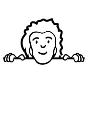 Fototapeta premium clipart gesicht verstecken wand mauer schild fläche werbung schreiben name kopf mann junge männlich comic cartoon design freundlich fröhlich