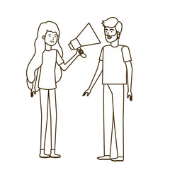 young couple in with megaphone in the hand