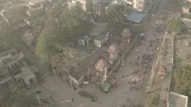 Vrindavan, Prem Mandir. India, 4k aerial ungraded
