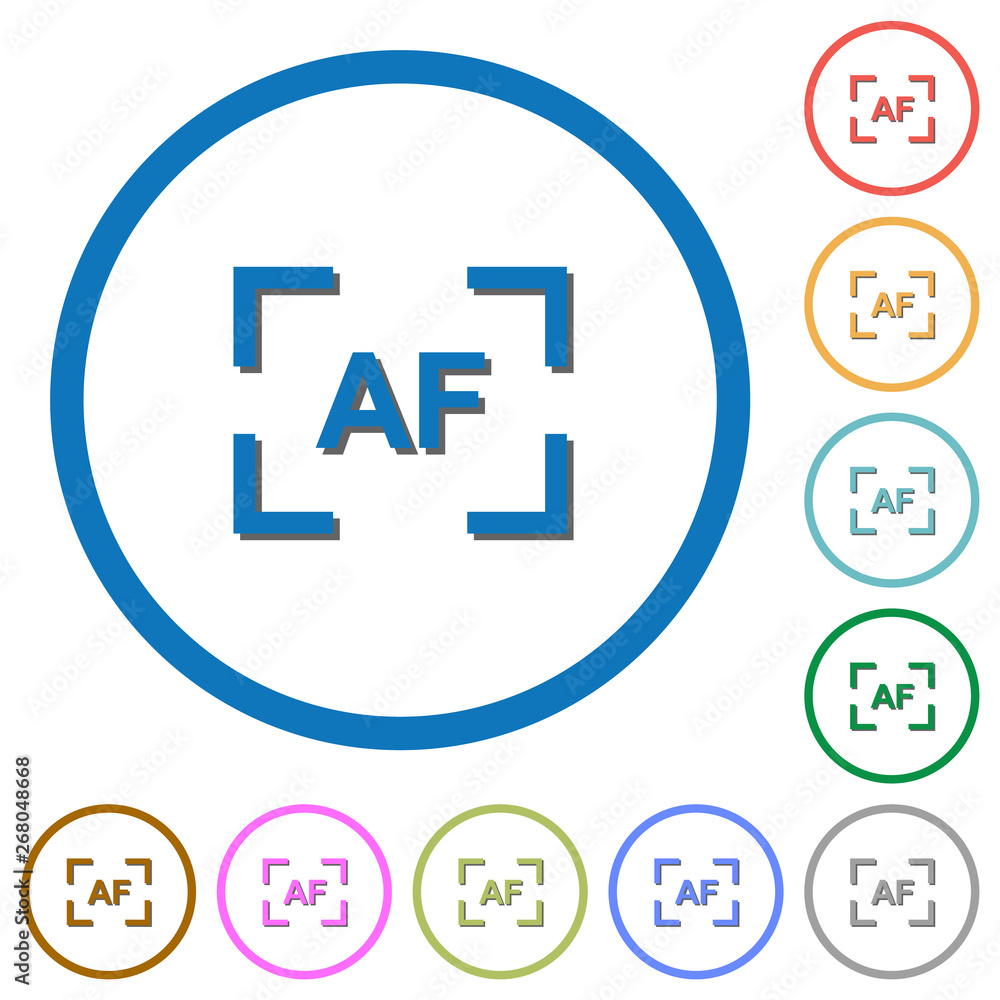 Poster camera autofocus mode icons with shadows and outlines