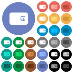 Chip card round flat multi colored icons