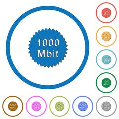 1000 mbit guarantee sticker icons with shadows and outlines