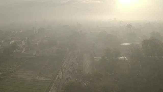 "Madana Mohana" temple in Vrindavan, India, 4k aerial ungraded/flat