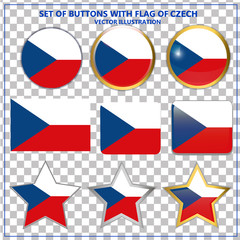 Bright set of buttons with flag of Czech Republic . Happy Czech day buttons with transparent background. Bright banners with flag.