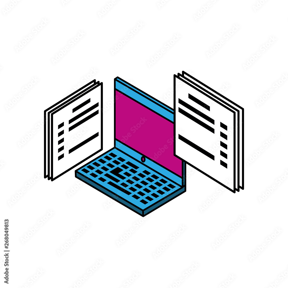 Poster laptop computer with documents files