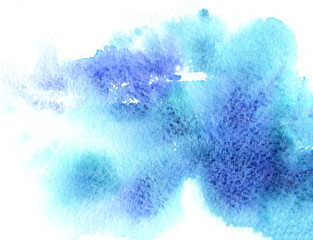 Abstract background with blue drops of watercolor paint.