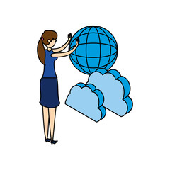 businesswoman with cloud computing and sphere browser