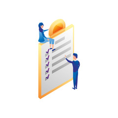 business couple workers with checklist document