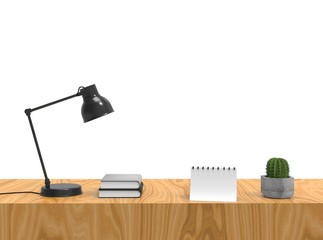 Working Desk Table With Accessories 3D Rendering