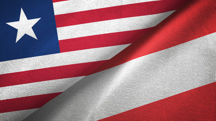 Liberia and Austria two flags textile cloth, fabric texture 