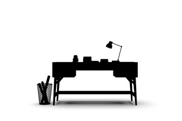 Working Desk Table With Accessories Silhouette 3D Rendering