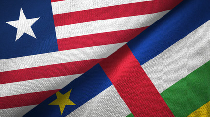 Liberia and Central African Republic two flags textile fabric texture 