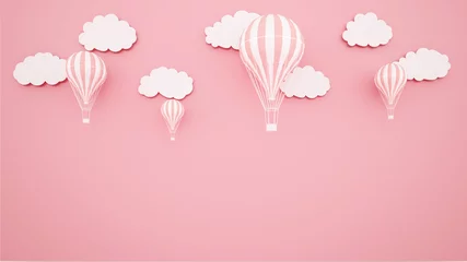 Rolgordijnen Pink balloons on pink sky background. Artwork for balloon international festival. paper cut or craft style. Autumn season artwork.3D illustration. © CHOTi