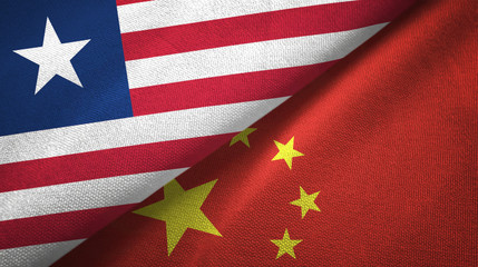 Liberia and China two flags textile cloth, fabric texture
