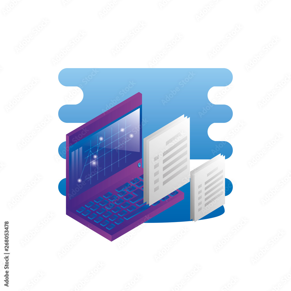 Poster laptop computer with documents files
