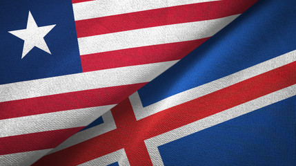 Liberia and Iceland two flags textile cloth, fabric texture