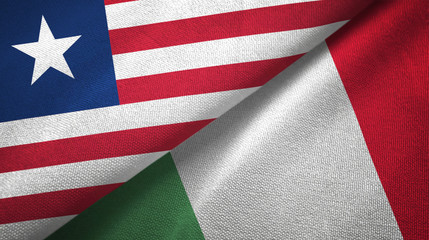 Liberia and Italy two flags textile cloth, fabric texture