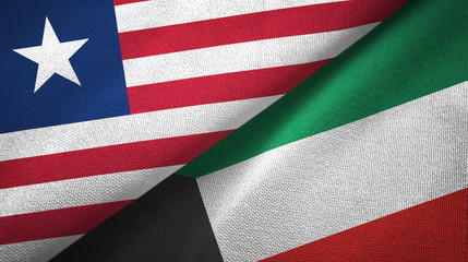Liberia and Kuwait two flags textile cloth, fabric texture