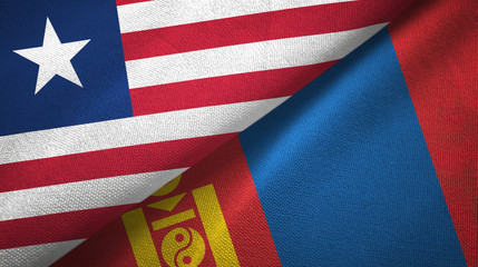 Fototapeta premium Liberia and Mongolia two flags textile cloth, fabric texture