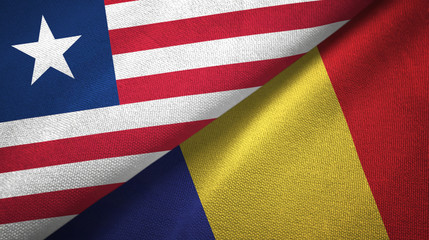 Liberia and Romania two flags textile cloth, fabric texture