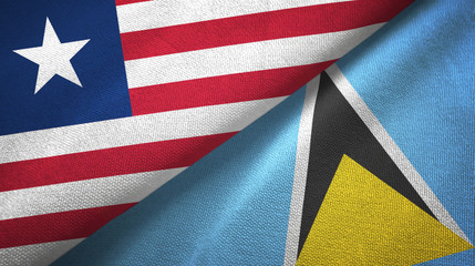Liberia and Saint Lucia two flags textile cloth, fabric texture