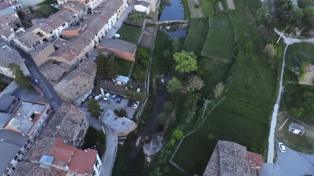 Aerial view by Drone in Monistrol de Calders, village of Barcelona.Spain 4k Video