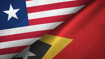 Liberia and Timor-Leste East Timor two flags textile cloth, fabric texture