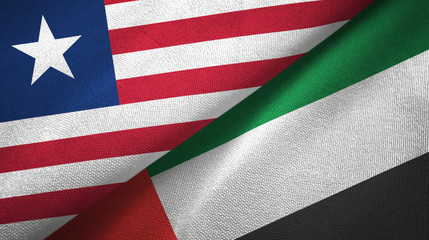 Liberia and United Arab Emirates two flags textile cloth, fabric texture