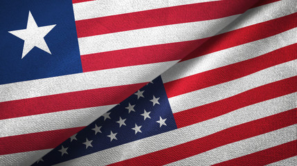 Liberia and United States two flags textile cloth, fabric texture