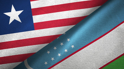 Liberia and Uzbekistan two flags textile cloth, fabric texture