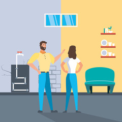 couple with before and after home under construction