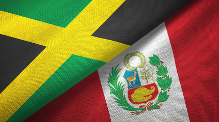 Fototapeta premium Jamaica and Peru two flags textile cloth, fabric texture