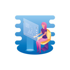 businesswoman worker with data virtual