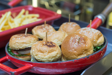 Closeup of home made burgers