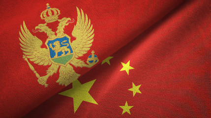Montenegro and China two flags textile cloth, fabric texture