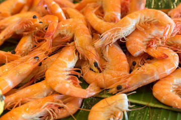 Close up of fresh boiled tiger shrimp