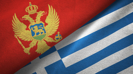 Fototapeta premium Montenegro and Greece two flags textile cloth, fabric texture