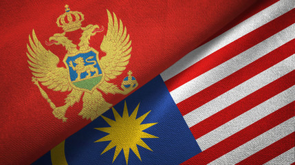 Montenegro and Malaysia two flags textile cloth, fabric texture