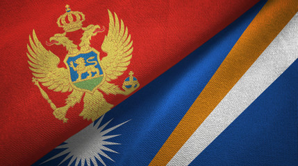 Fototapeta premium Montenegro and Marshall Islands two flags textile cloth, fabric texture