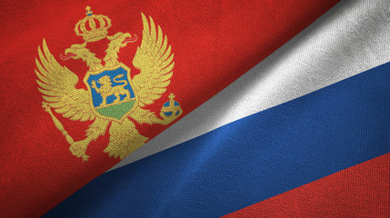 Montenegro and Russia two flags textile cloth, fabric texture