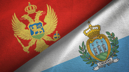 Montenegro and San Marino two flags textile cloth, fabric texture