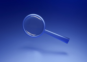 blue magnifying glass. Searching concept, 3d illustration