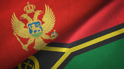 Fototapeta premium Montenegro and Vanuatu two flags textile cloth, fabric texture