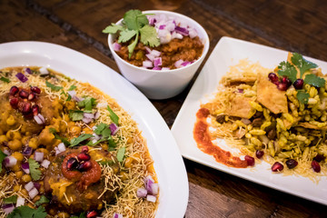 Ragda Patties, Bhel Puri, and Bhaji Indian Food Served at the Gujarati Festival of Garba