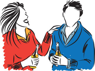 MAN AND WOMAN DRINKING BEER VECTOR ILLUSTRATION
