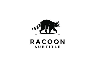 raccoon sit down eat black logo icon designs vector illustration silhouette © Alpha Vector