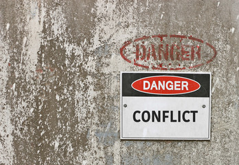 red, black and white Danger, Conflict warning sign