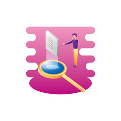 businessman worker with magnifying glass and documents