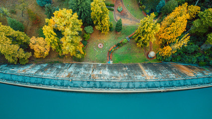Aerial View of Autumn Gardens and Dam D