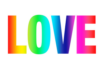 rainbow colours word love on white background